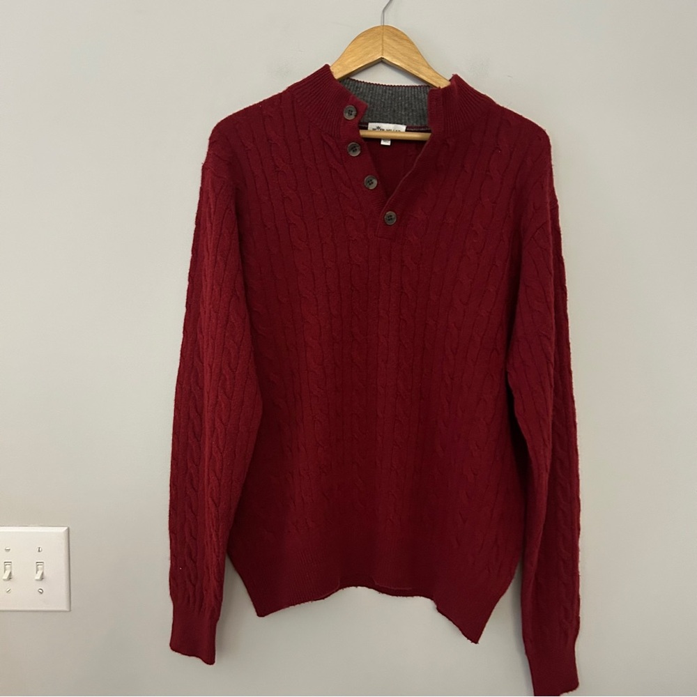 Peter Millar Men’s Cable Knit 3/4 Button Sweater Wool Cashmere Yak Blend